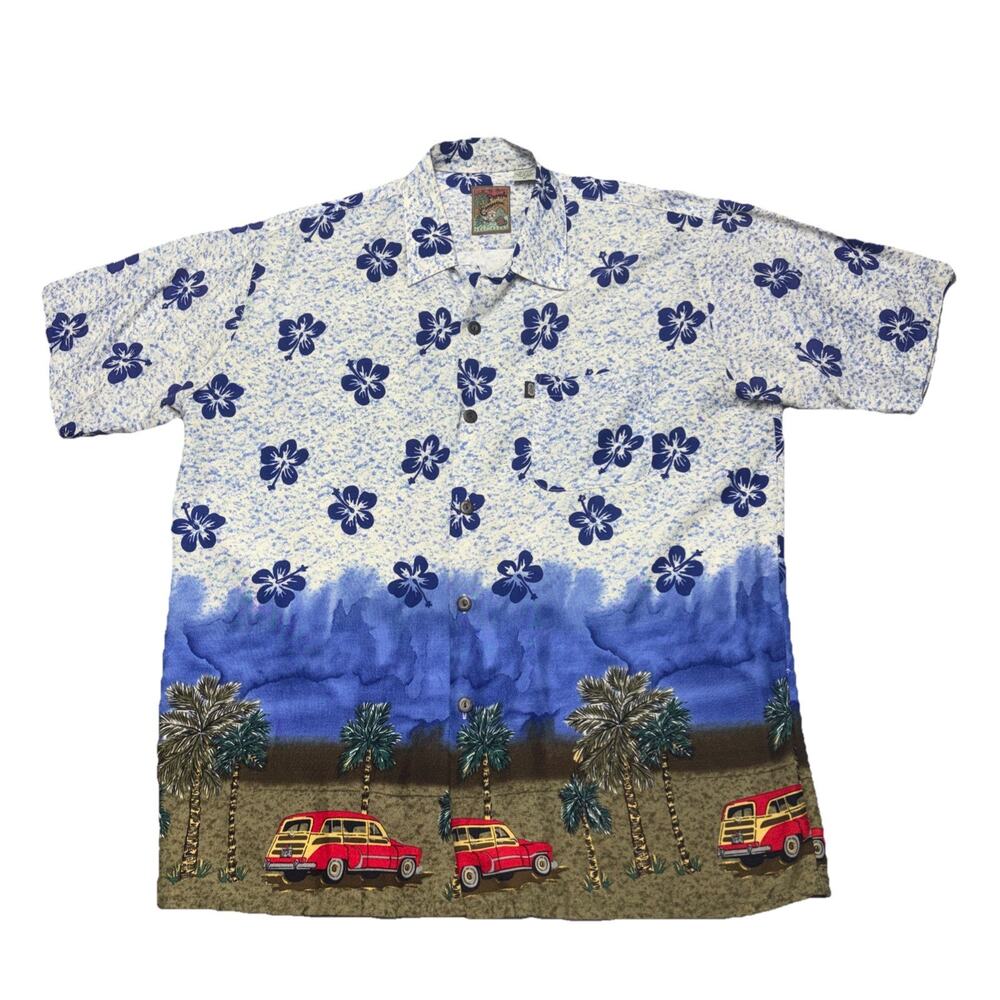 Pineapple Connection Best Brand M Hawaiian Shirt Woodies Cars Palm Trees Retro